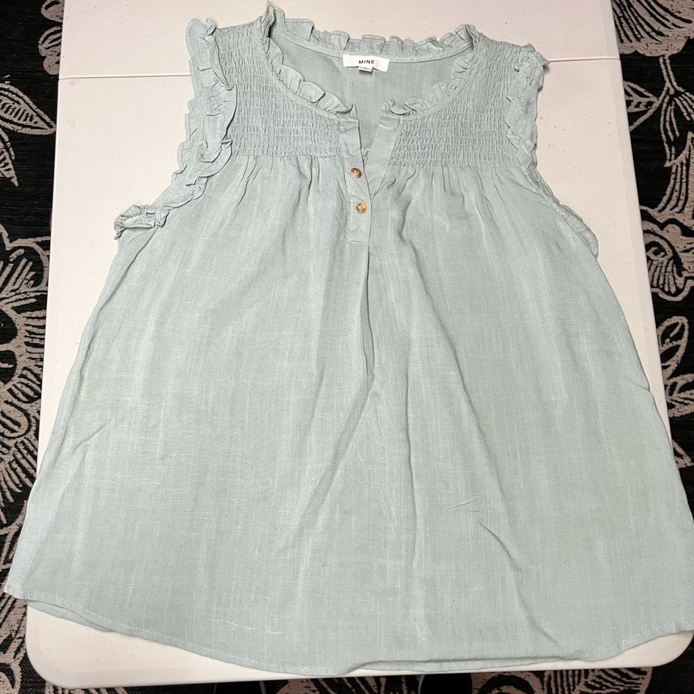 Mine Light Blue/green Ruffle Top size L